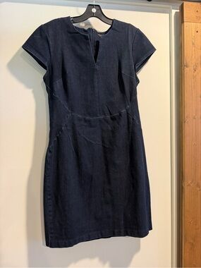 Banana Republic Navy Short-Sleeve Denim Sheath Dress